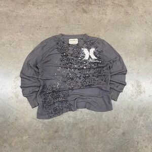 Y2K Hurley Distressed Grey Thermal Long Sleeve Shirt One-of-a-Kind